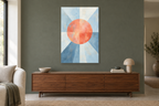 Coral Compass in a living room — interior mockup with the complete original artwork