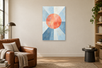 Coral Compass in a reading corner — interior mockup with the complete original artwork