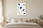 Blue Confetti in a bedroom — interior mockup with the complete original artwork
