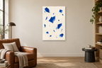 Blue Confetti in a reading corner — interior mockup with the complete original artwork