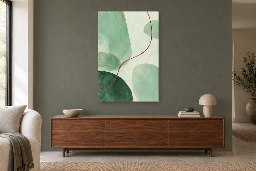 Mint Interval in a living room — interior mockup with the complete original artwork
