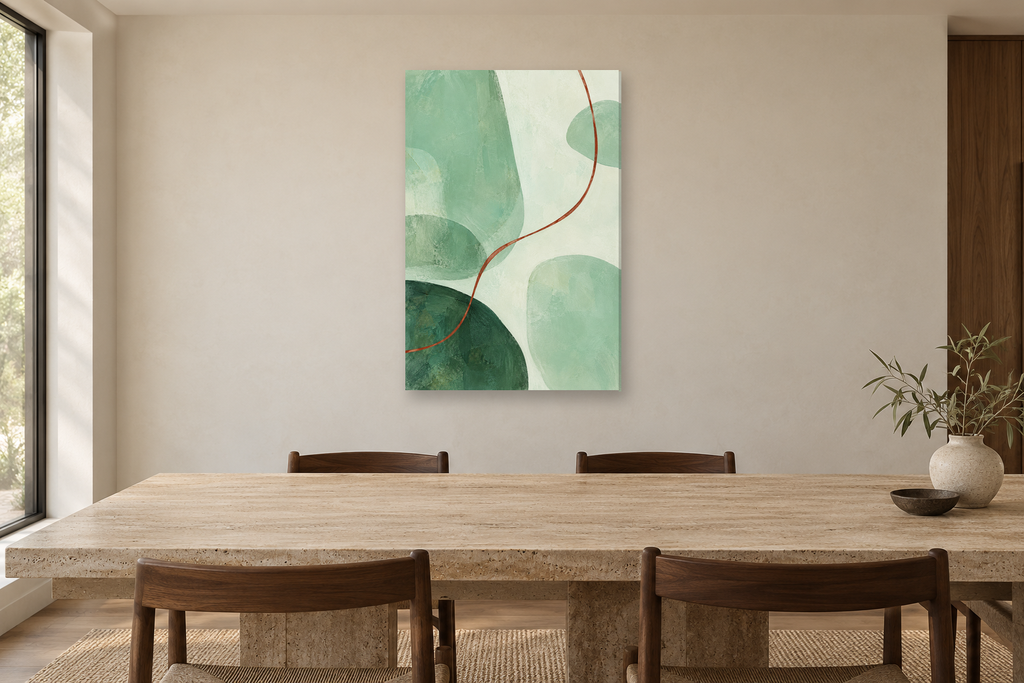 Mint Interval in a dining room — interior mockup with the complete original artwork