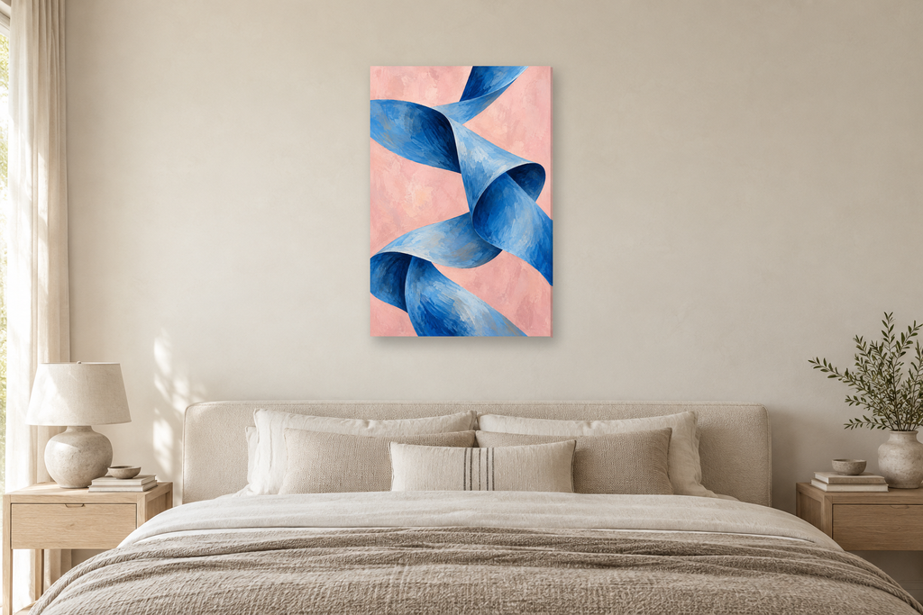 Azure Fold in a bedroom — interior mockup with the complete original artwork