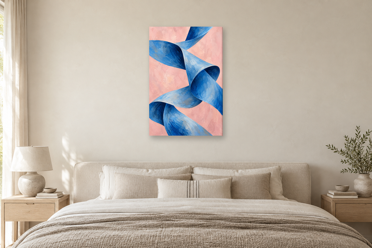 Azure Fold in a bedroom — interior mockup with the complete original artwork