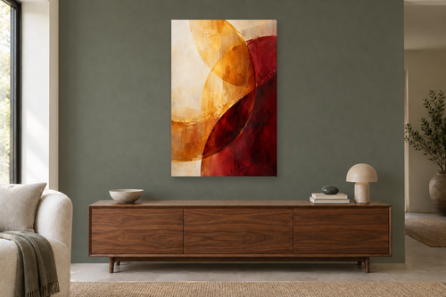 Amber Echo in a living room — interior mockup with the complete original artwork