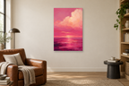 Pink Horizon in a reading corner — interior mockup with the complete original artwork
