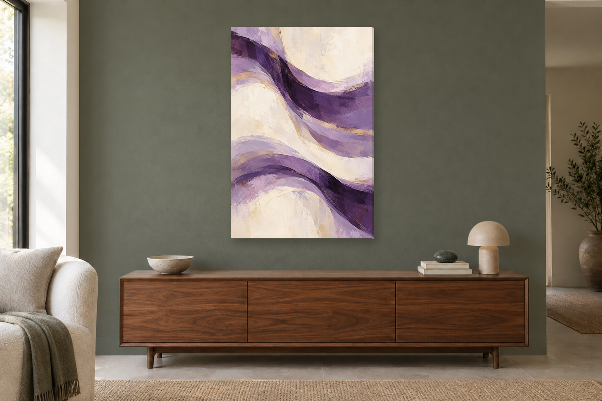 Violet Tempo in a living room — interior mockup with the complete original artwork