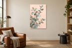 Silver Eucalyptus in a reading corner — interior mockup with the complete original artwork