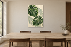 Monstera Morning in a dining room — interior mockup with the complete original artwork