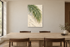 Palm Whisper in a dining room — interior mockup with the complete original artwork