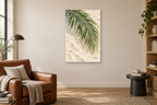 Palm Whisper in a reading corner — interior mockup with the complete original artwork