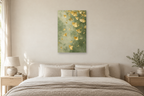 Ginkgo Rain in a bedroom — interior mockup with the complete original artwork