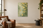 Ginkgo Rain in a reading corner — interior mockup with the complete original artwork