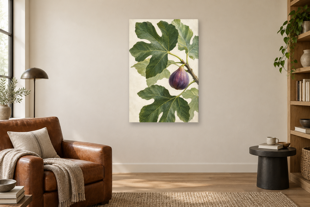 Fig Leaf Study in a reading corner — interior mockup with the complete original artwork