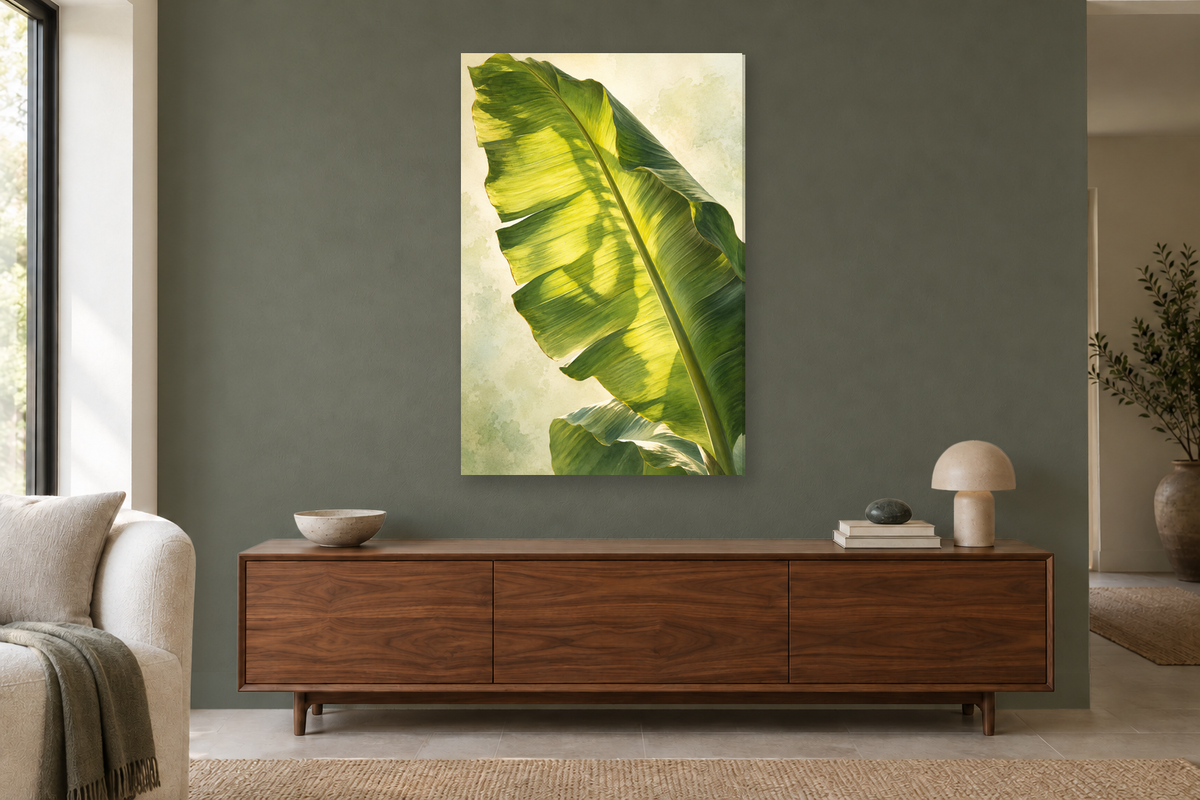 Banana Shade in a living room — interior mockup with the complete original artwork