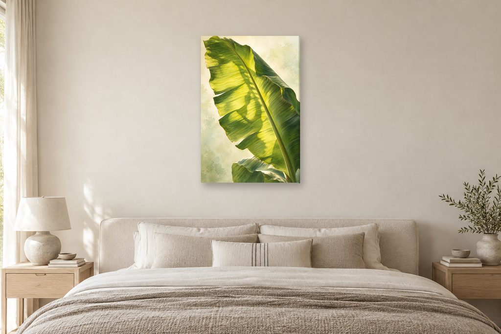 Banana Shade in a bedroom — interior mockup with the complete original artwork