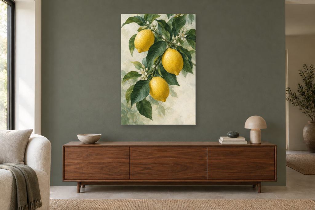 Lemon Grove in a living room — interior mockup with the complete original artwork