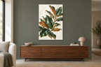 Magnolia Leaves in a living room — interior mockup with the complete original artwork