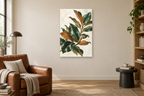 Magnolia Leaves in a reading corner — interior mockup with the complete original artwork