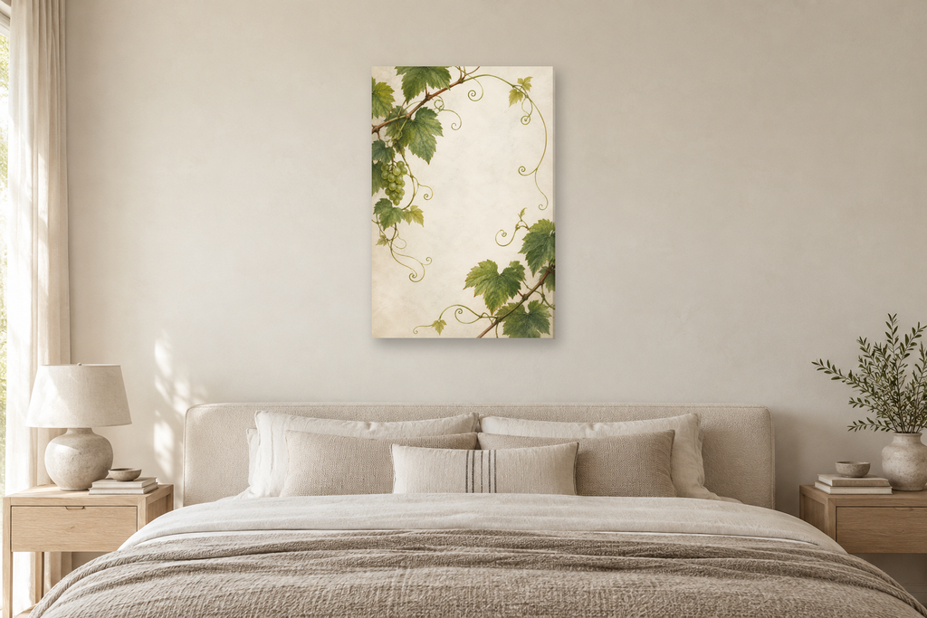 Vine Tendrils in a bedroom — interior mockup with the complete original artwork