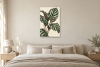 Calathea Lines in a bedroom — interior mockup with the complete original artwork