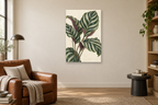 Calathea Lines in a reading corner — interior mockup with the complete original artwork