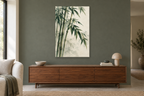 Bamboo Stillness in a living room — interior mockup with the complete original artwork