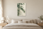 Bamboo Stillness in a bedroom — interior mockup with the complete original artwork