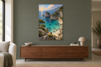 Turquoise Cove in a living room — interior mockup with the complete original artwork