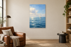 Morning Sail in a reading corner — interior mockup with the complete original artwork