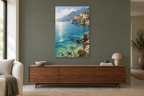 Amalfi Water in a living room — interior mockup with the complete original artwork