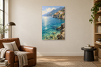 Amalfi Water in a reading corner — interior mockup with the complete original artwork
