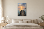 Quiet Jetty in a bedroom — interior mockup with the complete original artwork