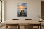 Quiet Jetty in a dining room — interior mockup with the complete original artwork