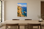 Cliffside Blue in a dining room — interior mockup with the complete original artwork