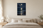 Moonlit Tide in a bedroom — interior mockup with the complete original artwork