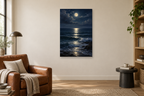Moonlit Tide in a reading corner — interior mockup with the complete original artwork