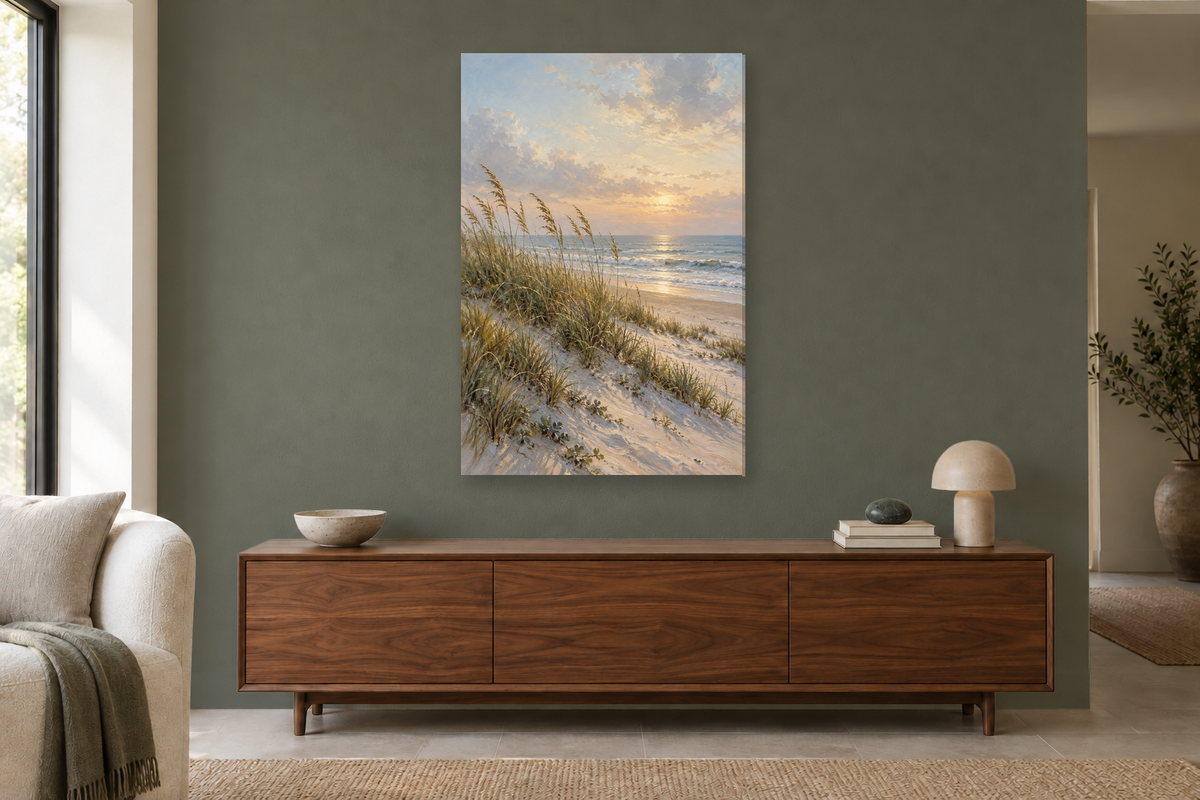 Dune Grass in a living room — interior mockup with the complete original artwork
