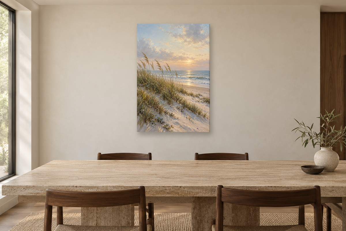 Dune Grass in a dining room — interior mockup with the complete original artwork