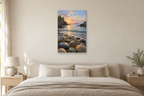 Pebble Inlet in a bedroom — interior mockup with the complete original artwork