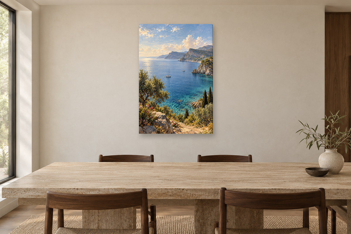 Summer Anchorage in a dining room — interior mockup with the complete original artwork