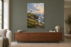 White Lighthouse in a living room — interior mockup with the complete original artwork