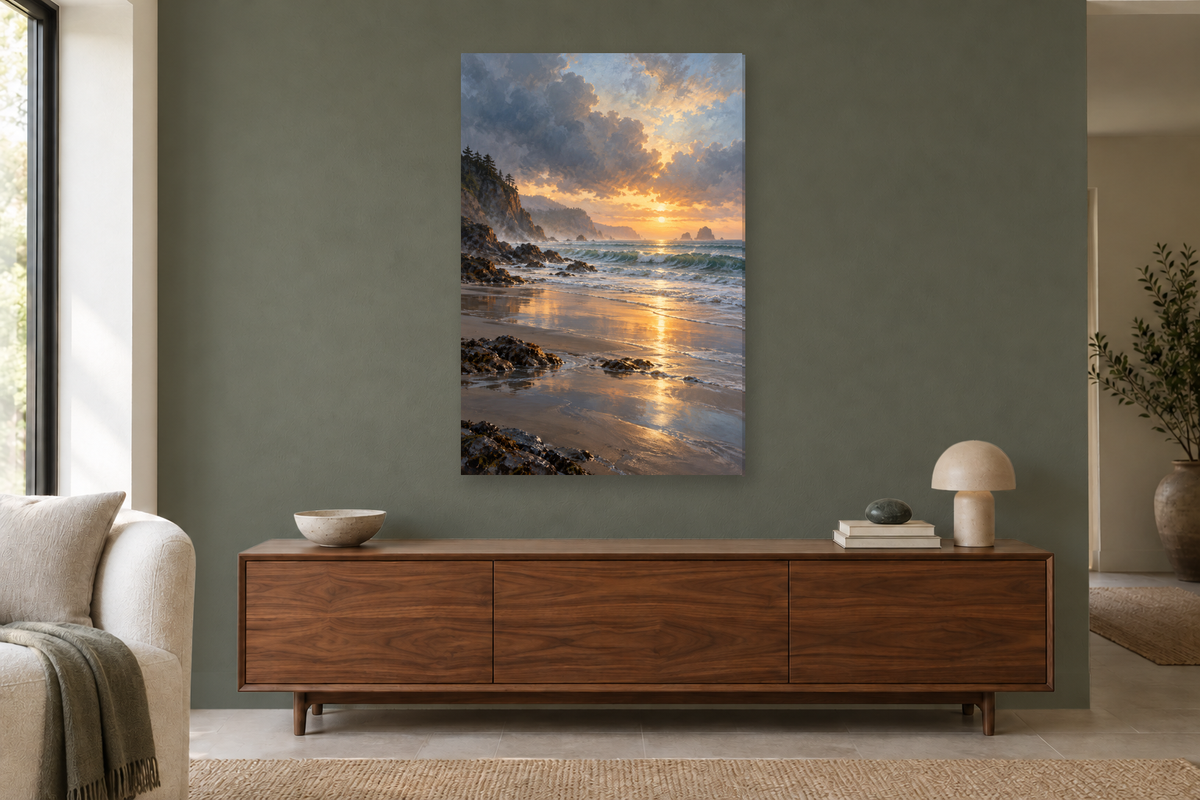 After the Rain in a living room — interior mockup with the complete original artwork