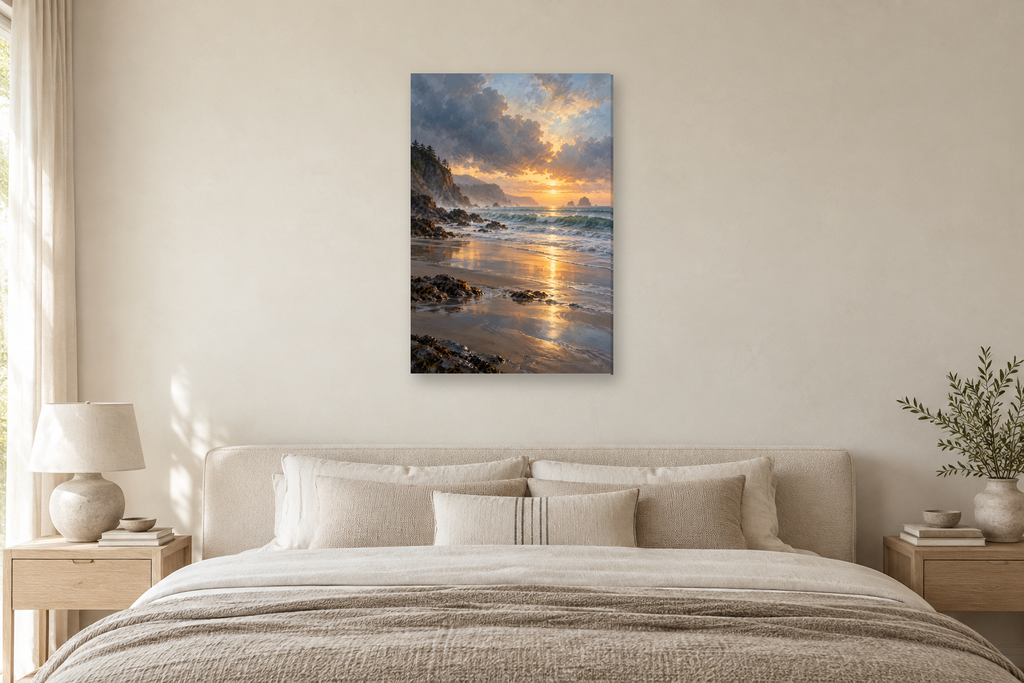 After the Rain in a bedroom — interior mockup with the complete original artwork