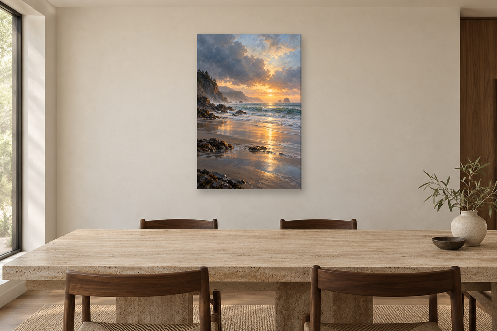 After the Rain in a dining room — interior mockup with the complete original artwork