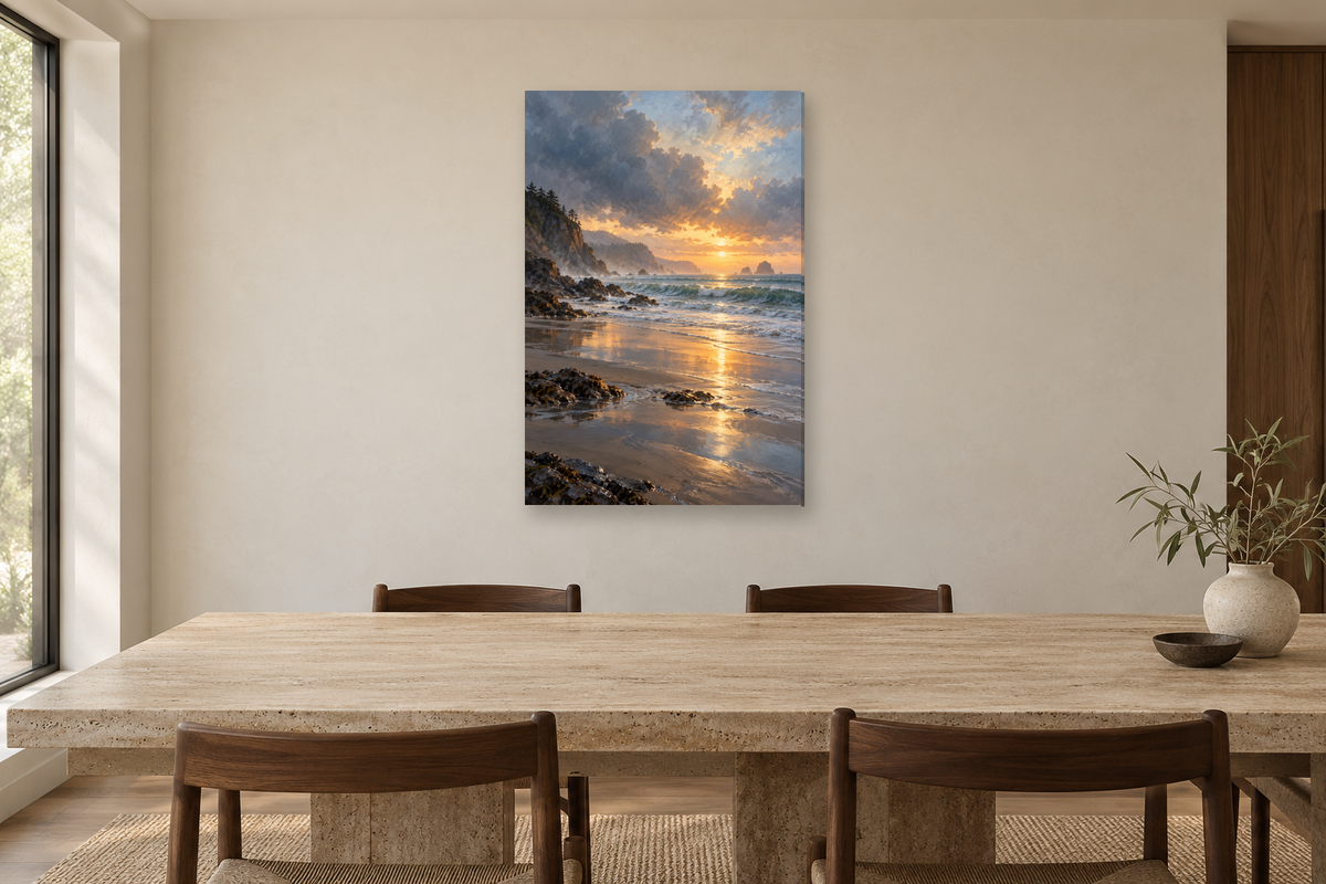 After the Rain in a dining room — interior mockup with the complete original artwork