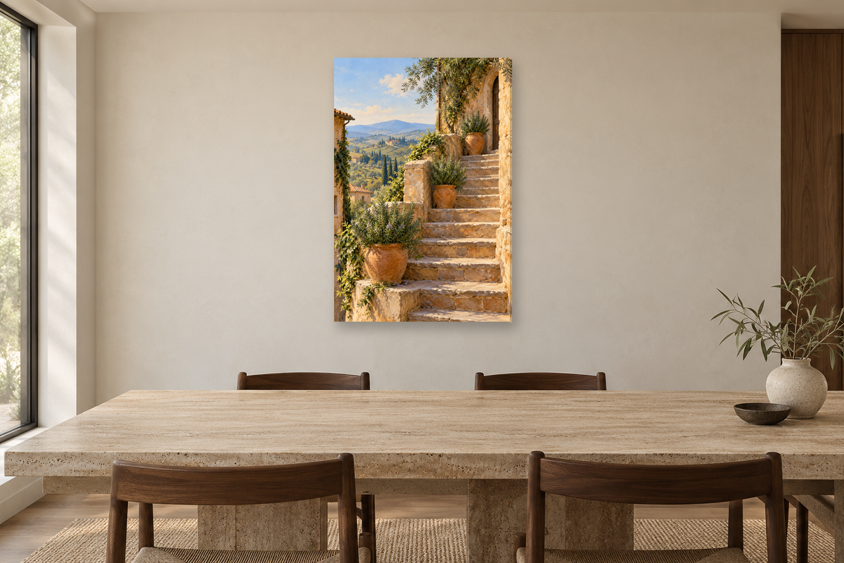 Tuscan Steps in a dining room — interior mockup with the complete original artwork