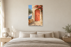 Coral Door in a bedroom — interior mockup with the complete original artwork