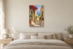 Sunlit Alley in a bedroom — interior mockup with the complete original artwork