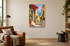 Sunlit Alley in a reading corner — interior mockup with the complete original artwork